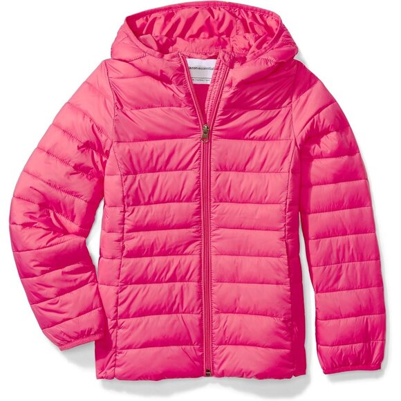 Girls Dark Pink Lightweight Water Resistant Hooded Puffer Jacket Winter Coat - Picture 1 of 6